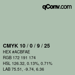 Farbcode: CMYK 10 / 0 / 9 / 25 | qconv.com