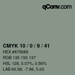 颜色代码: CMYK 10 / 0 / 9 / 41 | qconv.com
