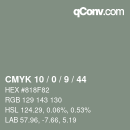 カラーコード: CMYK 10 / 0 / 9 / 44 | qconv.com