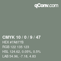 Color code: CMYK 10 / 0 / 9 / 47 | qconv.com