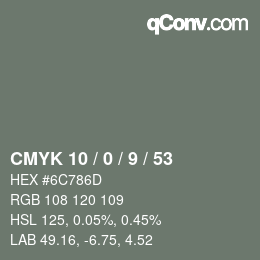 Color code: CMYK 10 / 0 / 9 / 53 | qconv.com