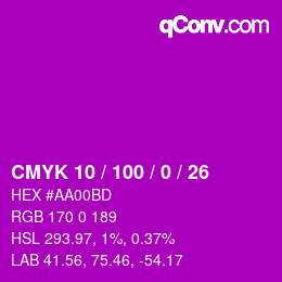 カラーコード: CMYK 10 / 100 / 0 / 26 | qconv.com