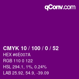 Code couleur: CMYK 10 / 100 / 0 / 52 | qconv.com