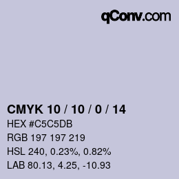 カラーコード: CMYK 10 / 10 / 0 / 14 | qconv.com