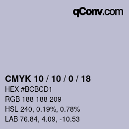 カラーコード: CMYK 10 / 10 / 0 / 18 | qconv.com