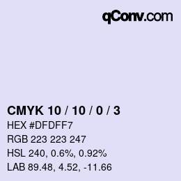 カラーコード: CMYK 10 / 10 / 0 / 3 | qconv.com