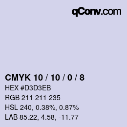 カラーコード: CMYK 10 / 10 / 0 / 8 | qconv.com