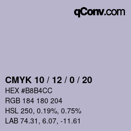 カラーコード: CMYK 10 / 12 / 0 / 20 | qconv.com