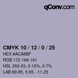 カラーコード: CMYK 10 / 12 / 0 / 25 | qconv.com