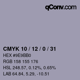 Farbcode: CMYK 10 / 12 / 0 / 31 | qconv.com