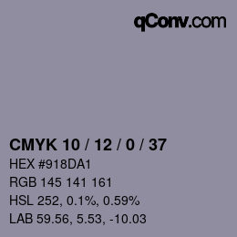 颜色代码: CMYK 10 / 12 / 0 / 37 | qconv.com