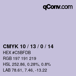 カラーコード: CMYK 10 / 13 / 0 / 14 | qconv.com