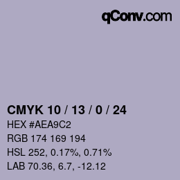 カラーコード: CMYK 10 / 13 / 0 / 24 | qconv.com