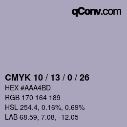 カラーコード: CMYK 10 / 13 / 0 / 26 | qconv.com