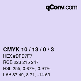 カラーコード: CMYK 10 / 13 / 0 / 3 | qconv.com