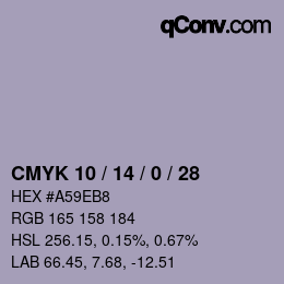 カラーコード: CMYK 10 / 14 / 0 / 28 | qconv.com