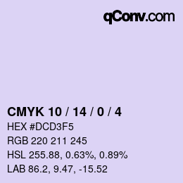 Farbcode: CMYK 10 / 14 / 0 / 4 | qconv.com