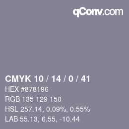 Color code: CMYK 10 / 14 / 0 / 41 | qconv.com