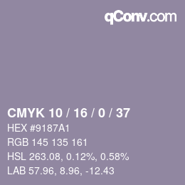 颜色代码: CMYK 10 / 16 / 0 / 37 | qconv.com
