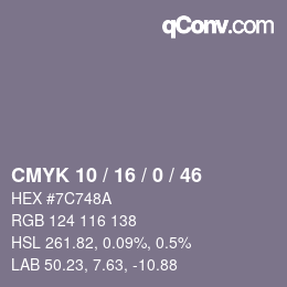 Color code: CMYK 10 / 16 / 0 / 46 | qconv.com