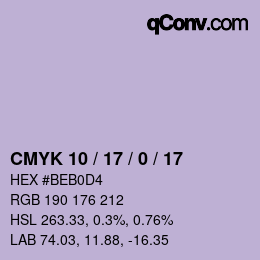 Farbcode: CMYK 10 / 17 / 0 / 17 | qconv.com