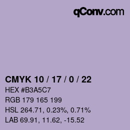 Farbcode: CMYK 10 / 17 / 0 / 22 | qconv.com