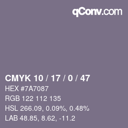 颜色代码: CMYK 10 / 17 / 0 / 47 | qconv.com
