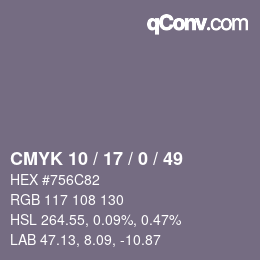 颜色代码: CMYK 10 / 17 / 0 / 49 | qconv.com