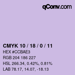 Farbcode: CMYK 10 / 18 / 0 / 11 | qconv.com