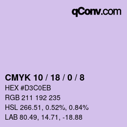 カラーコード: CMYK 10 / 18 / 0 / 8 | qconv.com