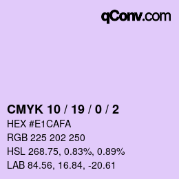 カラーコード: CMYK 10 / 19 / 0 / 2 | qconv.com