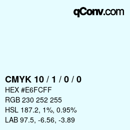 カラーコード: CMYK 10 / 1 / 0 / 0 | qconv.com