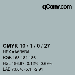 颜色代码: CMYK 10 / 1 / 0 / 27 | qconv.com