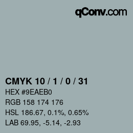 カラーコード: CMYK 10 / 1 / 0 / 31 | qconv.com