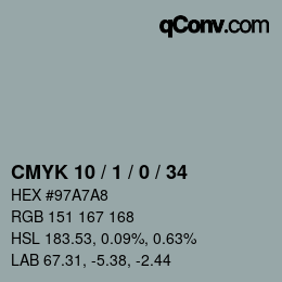 颜色代码: CMYK 10 / 1 / 0 / 34 | qconv.com