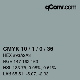 カラーコード: CMYK 10 / 1 / 0 / 36 | qconv.com