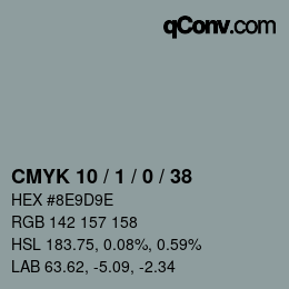 カラーコード: CMYK 10 / 1 / 0 / 38 | qconv.com