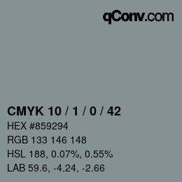 カラーコード: CMYK 10 / 1 / 0 / 42 | qconv.com