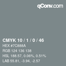 颜色代码: CMYK 10 / 1 / 0 / 46 | qconv.com