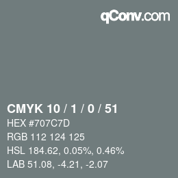 Color code: CMYK 10 / 1 / 0 / 51 | qconv.com