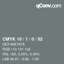 Color code: CMYK 10 / 1 / 0 / 52 | qconv.com