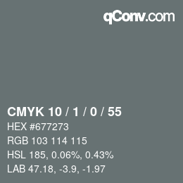 颜色代码: CMYK 10 / 1 / 0 / 55 | qconv.com