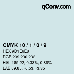 カラーコード: CMYK 10 / 1 / 0 / 9 | qconv.com