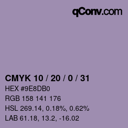 カラーコード: CMYK 10 / 20 / 0 / 31 | qconv.com