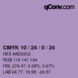 カラーコード: CMYK 10 / 24 / 0 / 24 | qconv.com