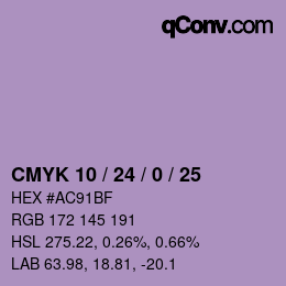 カラーコード: CMYK 10 / 24 / 0 / 25 | qconv.com