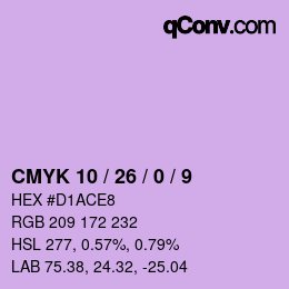 カラーコード: CMYK 10 / 26 / 0 / 9 | qconv.com