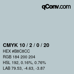カラーコード: CMYK 10 / 2 / 0 / 20 | qconv.com