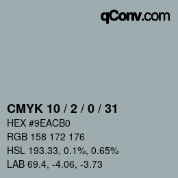 Farbcode: CMYK 10 / 2 / 0 / 31 | qconv.com