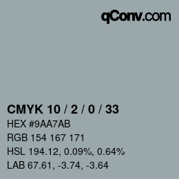 カラーコード: CMYK 10 / 2 / 0 / 33 | qconv.com